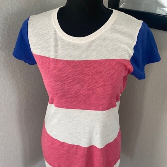 FC Jeans Pink Cream Nautical Wide Stripe Slub Tee T Shirt Dress 6 - Picture 3 of 8